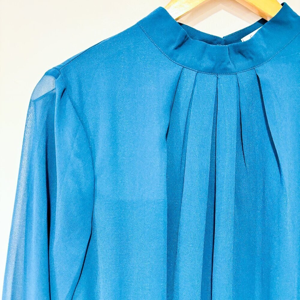 SoTeer Teal  flowing top with high neck - Picture 3 of 6